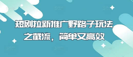短剧拉新推广野路子玩法之截流，简单又高效-鸿洪资源网