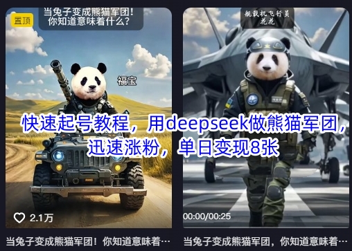 快速起号教程，用deepseek做熊猫军团，迅速涨粉，单日变现8张-鸿洪资源网