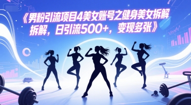 男粉引流项目4美女账号之健身美女拆解，日引流500+，变现多张-鸿洪资源网