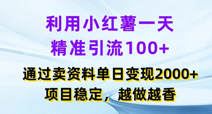 利用小红书一天精准引流100+，通过卖项目单日变现2k+，项目稳定，越做越香【揭秘】-鸿洪资源网