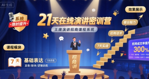 21天在线演讲密训营，王牌演讲招商课程系统-鸿洪资源网