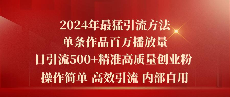 2024年最猛暴力引流方法，单条作品百万播放 单日引流500+高质量精准创业粉-鸿洪资源网