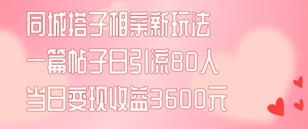 同城搭子相亲新玩法一篇帖子引流80人当日变现3600元(项目教程+实操教程)【揭秘】-鸿洪资源网