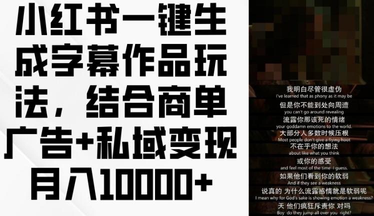 小红书一键生成字幕作品玩法，结合商单广告+私域变现月入1w+【揭秘】-鸿洪资源网