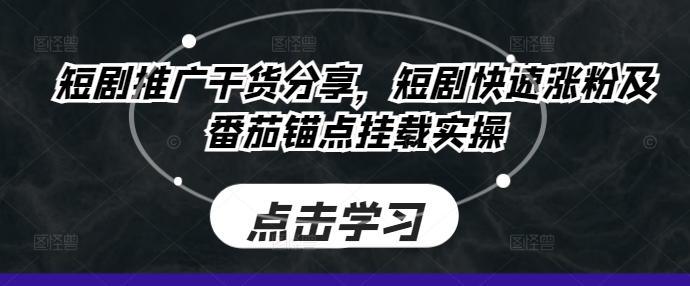 短剧推广干货分享，短剧快速涨粉及番茄锚点挂载实操-鸿洪资源网