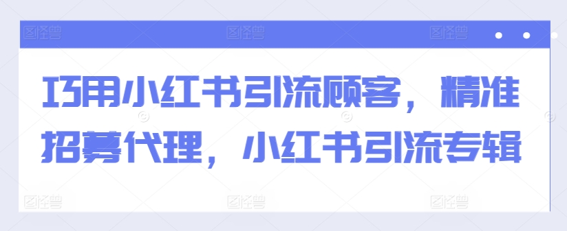 巧用小红书引流顾客，精准招募代理，小红书引流专辑-鸿洪资源网