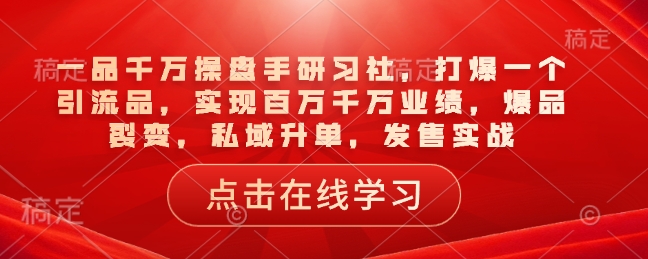 一品千万操盘手研习社，打爆一个引流品，实现百万千万业绩，爆品裂变，私域升单，发售实战-鸿洪资源网