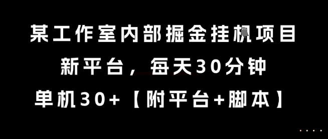 某工作室内部掘金挂G项目，新平台，每天30分钟，单机30+【揭秘】-鸿洪资源网