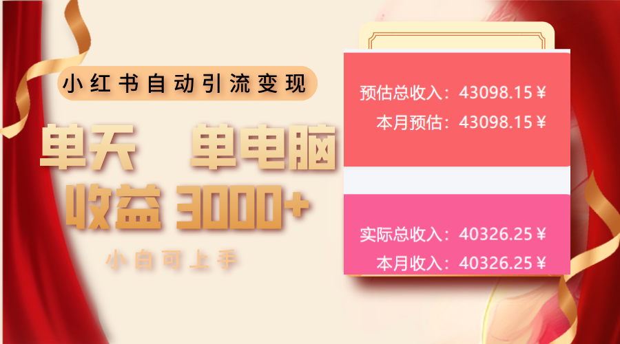 小红书自动引流变现 单天单电脑收益3000+  小白可上手-鸿洪资源网