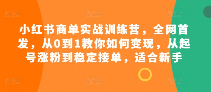 小红书商单实战训练营，全网首发，从0到1教你如何变现，从起号涨粉到稳定接单，适合新手-鸿洪资源网