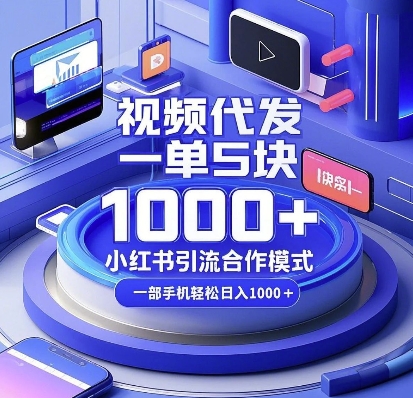 视频代发，一单5块，小红书引流合作模式，一部手机轻松日入多张【揭秘】-鸿洪资源网