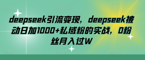 deepseek引流变现，deepseek被动日加1000+私域粉的实战，0粉丝月入过W-鸿洪资源网