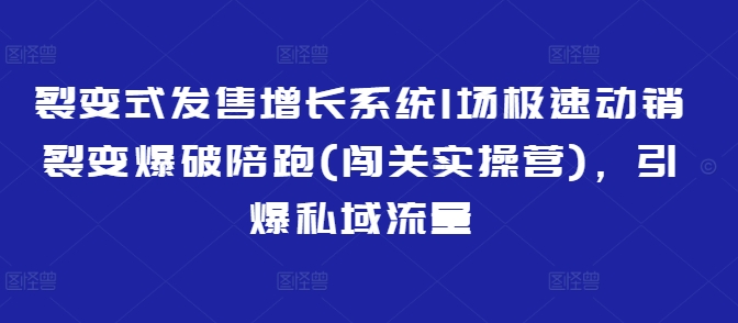裂变式发售增长系统1场极速动销裂变爆破陪跑(闯关实操营)，引爆私域流量-鸿洪资源网