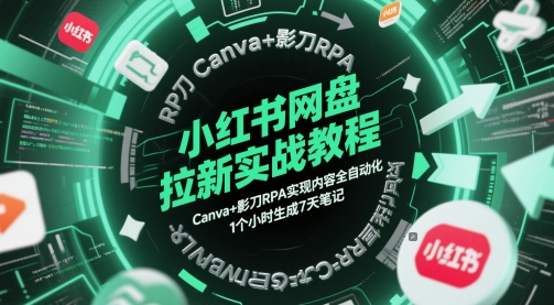 小红书网盘拉新实战教程，Canva+影刀RPA实现内容全自动化，1个小时生成7天笔记-鸿洪资源网
