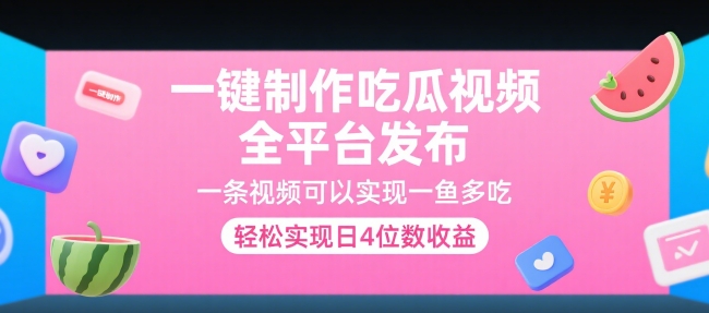 一键制作吃瓜视频，全平台发布，一条视频可以实现一鱼多吃，轻松实现日4位数收益【揭秘】-鸿洪资源网