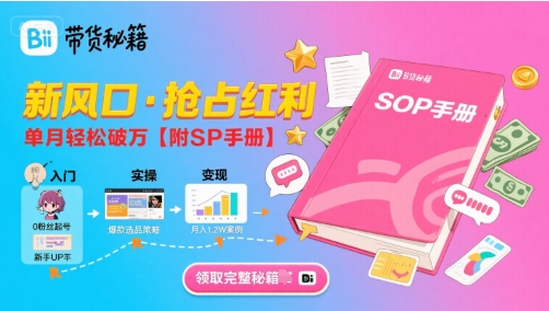 B站哔哩哔哩带货秘籍，新风口，抢占红利，单月轻松破万【附SOP手册】-鸿洪资源网