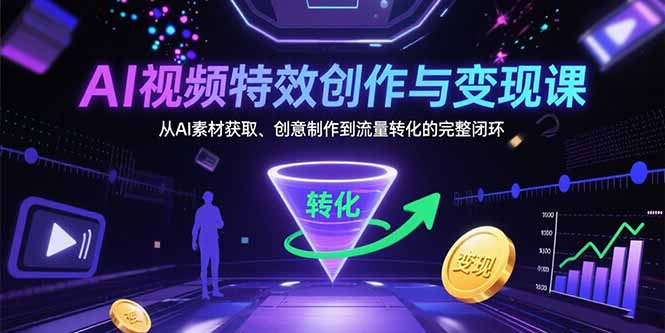AI视频特效创作与变现课：从AI素材获取、创意制作到流量转化的完整闭环-鸿洪资源网