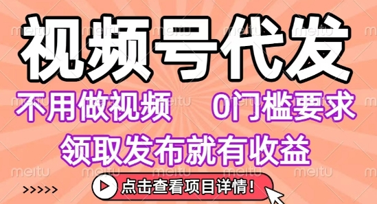 视频号代发，不用剪辑不用做视频，0门槛要求，领取发布就有收益，任务没有无上限，小白轻松上手【揭秘】-鸿洪资源网