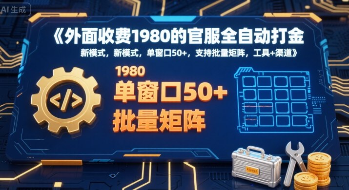 外面收费1980的官服全自动打金，新模式，单窗口50+，支持批量矩阵，工具+渠道【揭秘】-鸿洪资源网