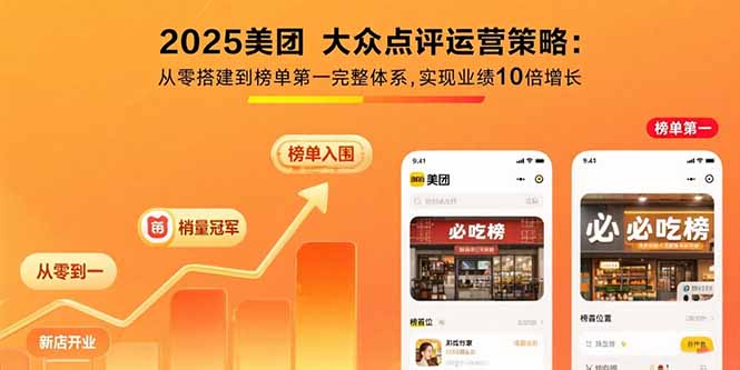 2025美团 大众点评运营策略:从零搭建到榜单第一完整体系,实现业绩10倍增长-鸿洪资源网