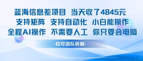 蓝海信息差项目当天收米1k+ 支持矩阵支持自动化小白能操作全程AI操作不需要人工你只要会电脑-鸿洪资源网