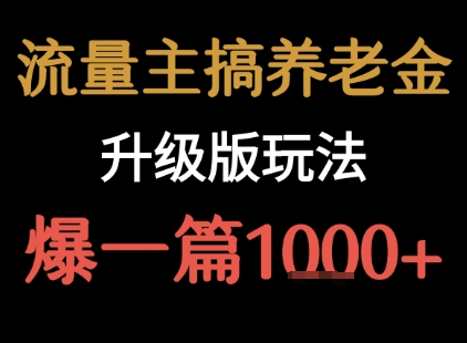 流量主之养老金升级版玩法  爆一篇收益1k+-鸿洪资源网