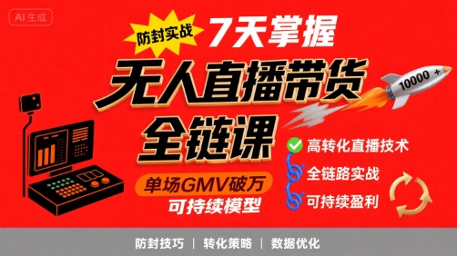 无人直播带货全链防封实战课，7天掌握高转化直播技术，实现单场GMV破万可持续模型-鸿洪资源网