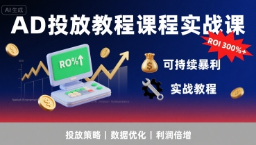 AD投放教程课程实战课，实现广告ROI300%+可持续暴利-鸿洪资源网