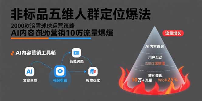 非标品五维人群定位法，2000款滚雪球运营策略，AI内容营销10万流量引爆-鸿洪资源网