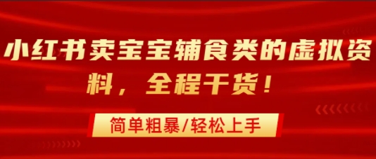 小红书卖宝宝辅食类的虚拟资料，从引流到私域变现，全程干货，简单粗暴，轻松上手-鸿洪资源网