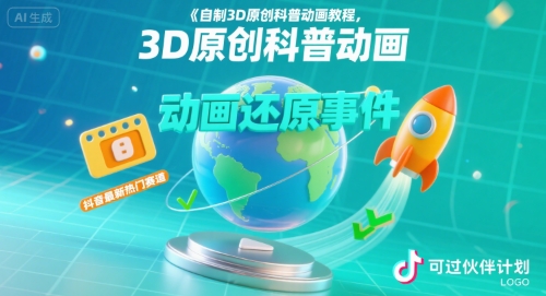 自制3D原创科普动画教程，动画还原事件，抖音最新热门赛道，可过伙伴计划-鸿洪资源网
