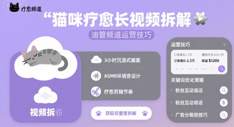 猫咪疗愈长视频拆解 &油管频道运营技巧-鸿洪资源网