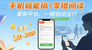 手机就能搞！零撸阅读挂G，最新平台，一键自动运行，随时随地挣，单日50-3张+【揭秘】-鸿洪资源网