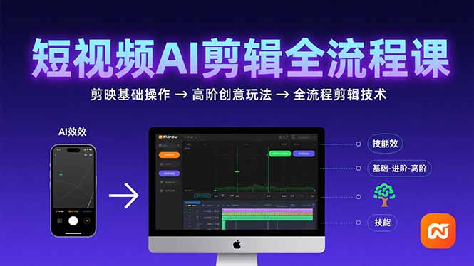短视频AI剪辑技能，从剪映基础操作到高阶创意玩法，全流程剪辑技术-鸿洪资源网