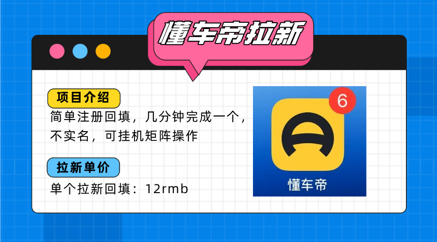 懂车帝邪修拉新玩法，简单注册回填，不sm，单个拉新12rmb，轻松日入200+-鸿洪资源网