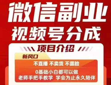 微信副业视频号分成，不直播 不卖货 不露脸，三五分钟即可完成一条作，每日收益几十、几张不等-鸿洪资源网