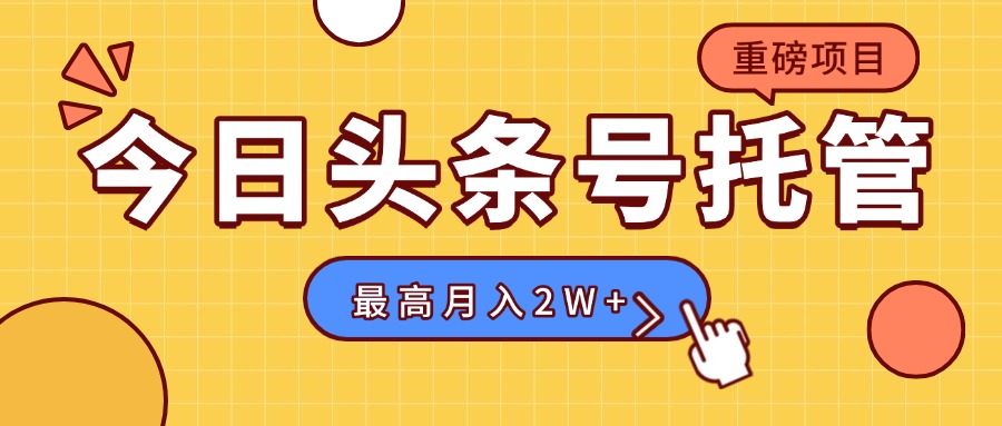 【头条号托管 】我存作品到草稿箱，你每天5分钟发布，最高月入2W+-鸿洪资源网