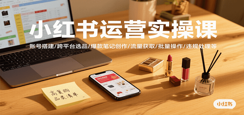 小红书运营实操课，账号搭建/跨平台选品/爆款笔记创作/流量获取/批量操作/违规处理等-鸿洪资源网