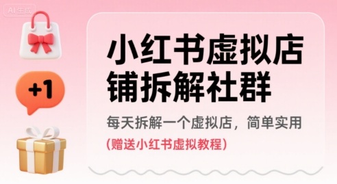 小红书虚拟店铺拆解社群，每天拆解一个虚拟店，简单实用(赠送小红书虚拟教程)-鸿洪资源网