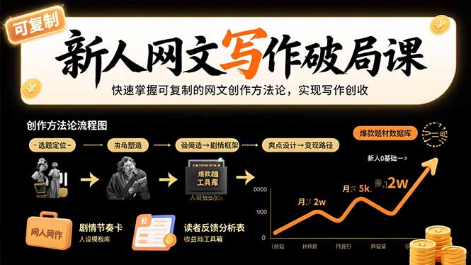 新人网文写作破局课：快速掌握可复制的网文创作方法论，实现写作创收-鸿洪资源网
