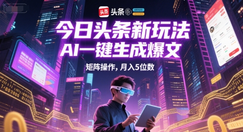 今日头条新玩法，AI一键生成爆文，矩阵操作，月入5位数-鸿洪资源网