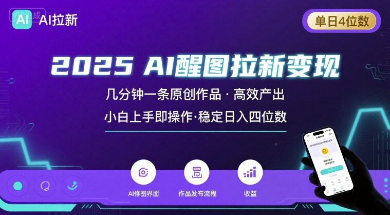 2025最强AI醒图拉新，几分钟一条原创作品，单日收入4位数，小白也能上手操作-鸿洪资源网