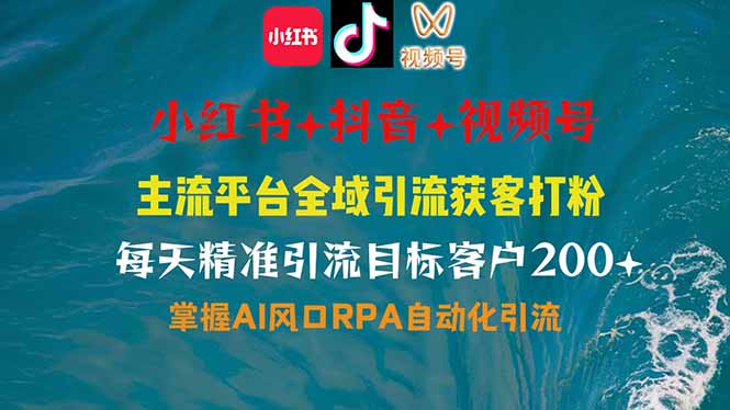 小红书、抖音、视频号全域多平台引流获客，日引目标客户200+，RPA自动…-鸿洪资源网