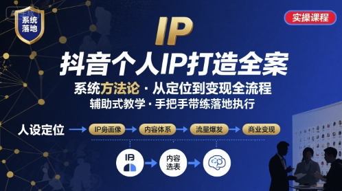 抖音个人IP系统落地实操大课，实操课程，辅助落地-鸿洪资源网