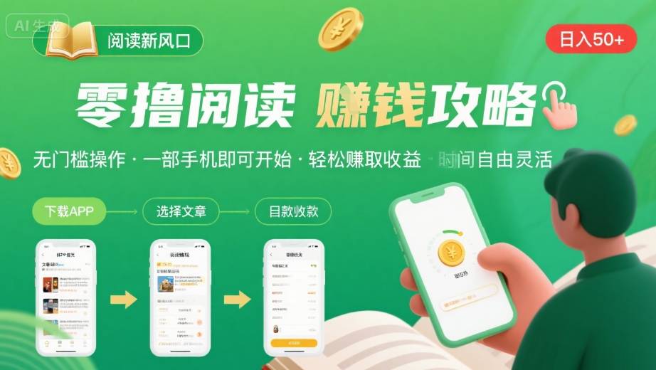 零撸阅读新风口，无门槛轻松挣，一部手机，日入 50-3张【揭秘】-鸿洪资源网