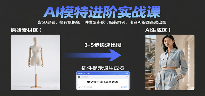 AI模特进阶实战课：含SD部署、换背景换色，讲模型参数与服装案例，电商AI绘画高效出图-鸿洪资源网