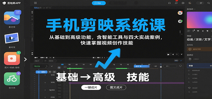 手机剪映系统课，从基础到高级功能，含智能工具与四大实战案例，快速掌握视频创作技能-鸿洪资源网