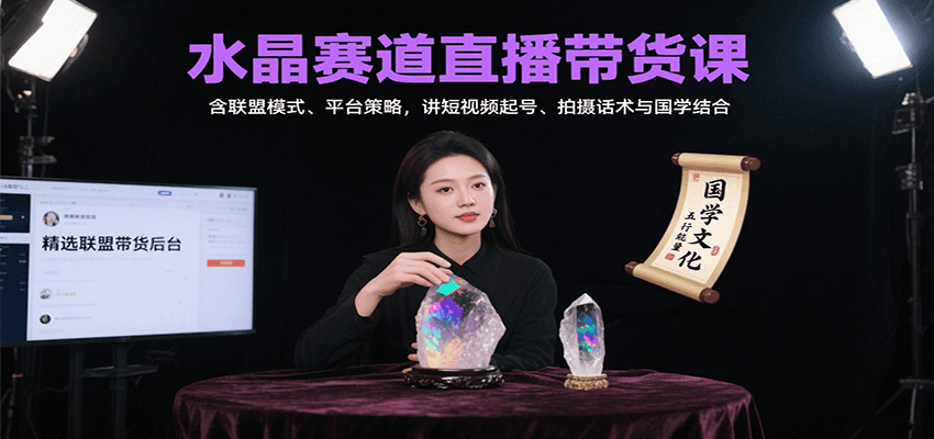 水晶赛道直播带货课：含联盟模式、平台策略，讲短视频起号、拍摄话术与国学结合-鸿洪资源网