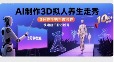 Ai制作3D拟人养生走秀，3分钟手把手教会你，快速起千粉万粉号-鸿洪资源网