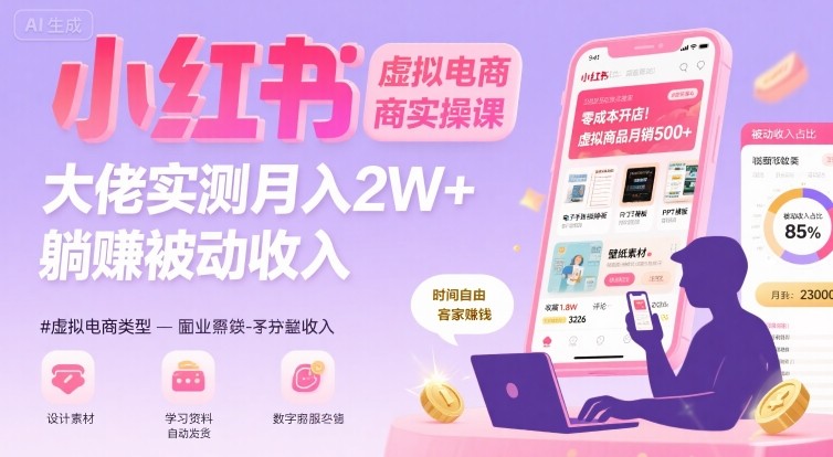 小红书虚拟电商，大佬实测月入2W+，实现被动收入-鸿洪资源网